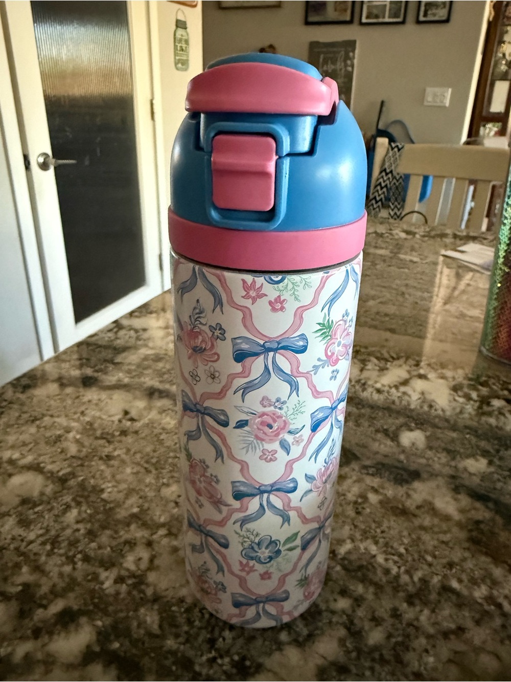 Floral Bow Stainless Water Bottle - Pink & Blue 20oz